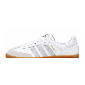 Adidas Samba white grey stripes gum sole side view